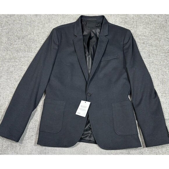 ASOS Blazer Mens 42 Black Glen Plaid Stretch Sport Coat NEW - Picture 3 of 15